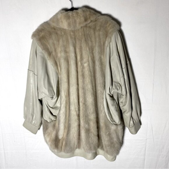 Vintage Oversized Beige Leather Tan Fur zip Front Jacket Coat XXL - Picture 2 of 16